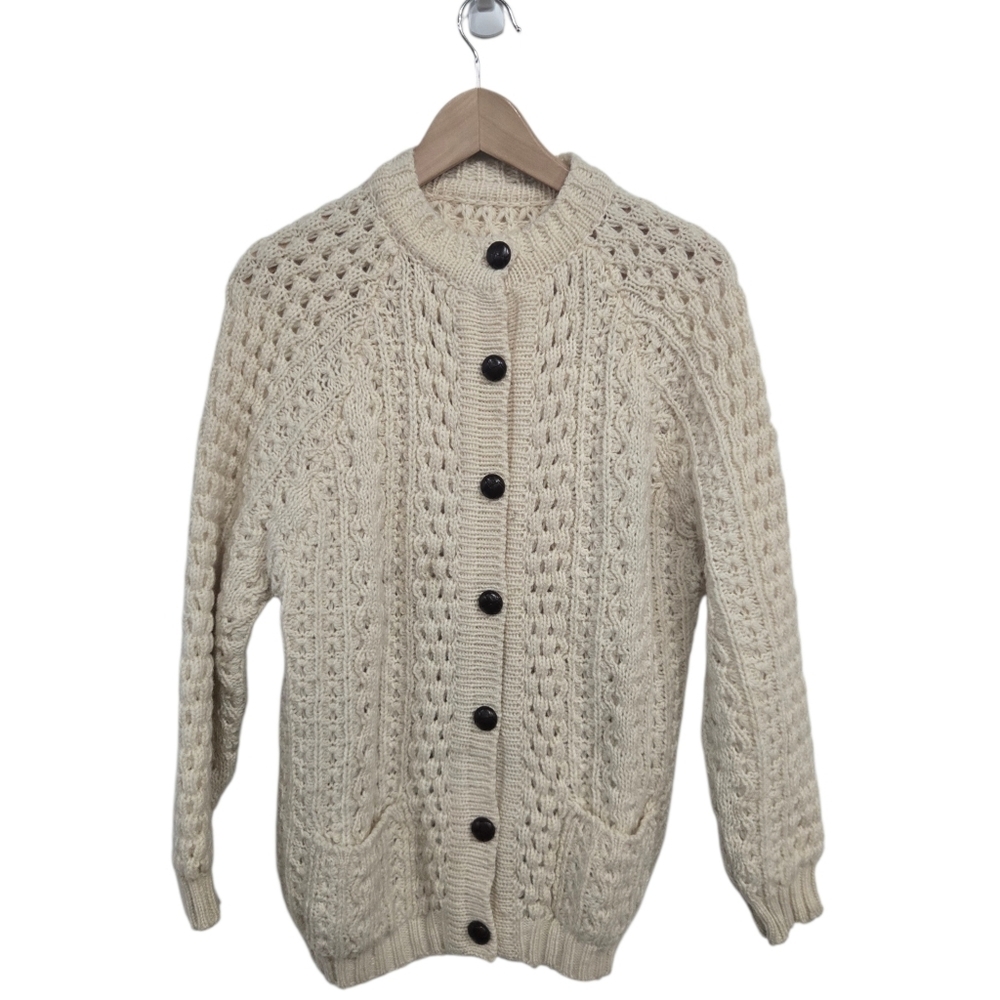 Vintage Wool Chunky Cable Knit Ivory Fisherman Sweater